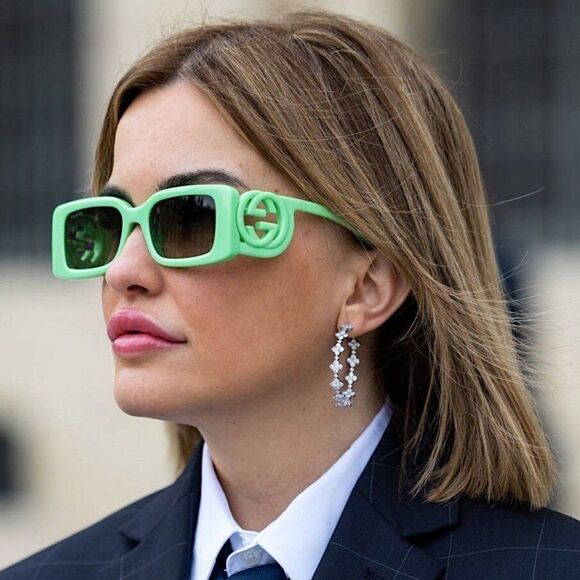 NEW Gucci GG1325S 004 Green Gradient Rectangle Unisex Sunglasses - Picture 1 of 15